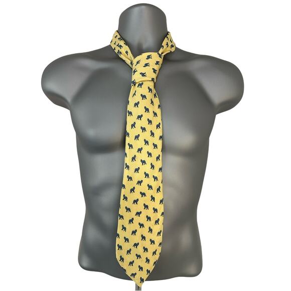 Vintage Di Sena Italian Made Yellow Wolf Print Silk Tie - Picture 1 of 6